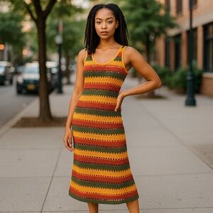 Zara Yellow, Orange & Green Sleeveless Spaghetti Strap Sundress